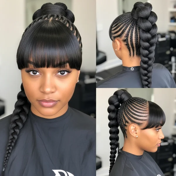 Cornrow Ponytail With Bangs Hairstyles