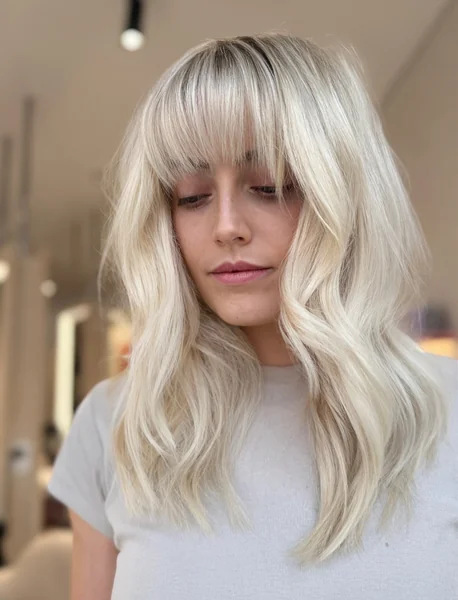 Creamy Platinum Shag with Full Bardot Bangs
