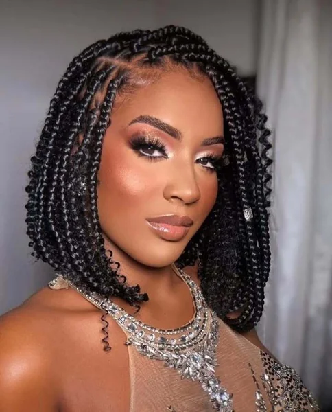 Curly Goddess Box Braids in a Chic Bob Length
