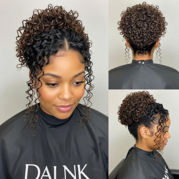 curly hairstyles half up half down bun