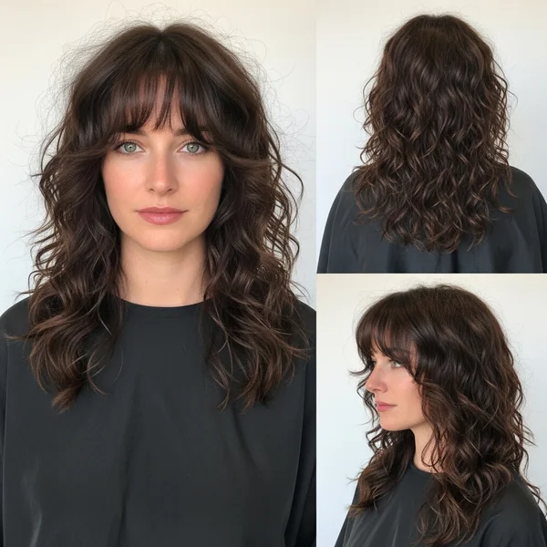 Curly Long Hair With Layered Bangs