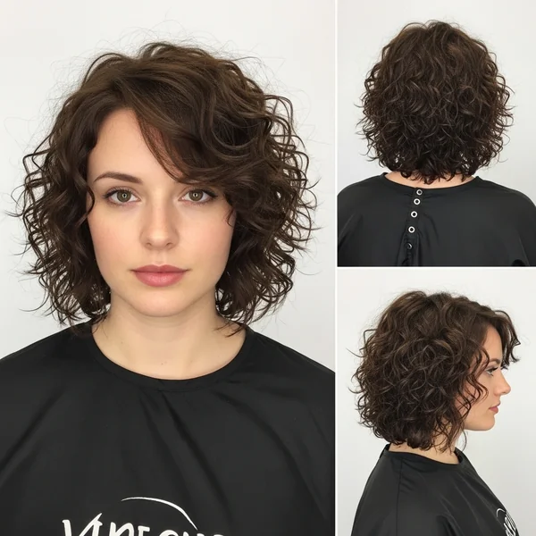 curly stacked bob haircut