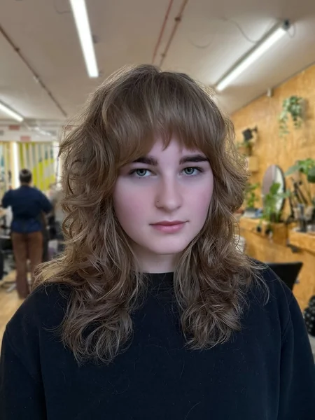 Dark Brunette Shag with Soft Bardot Fringe