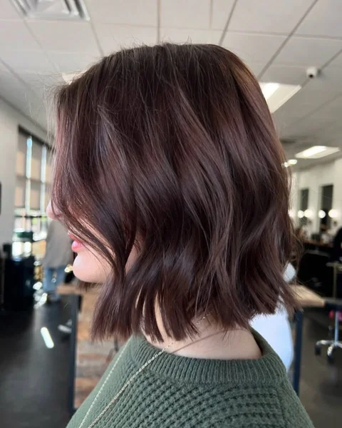 Dark Chocolate Bob with Soft Wavy Layers