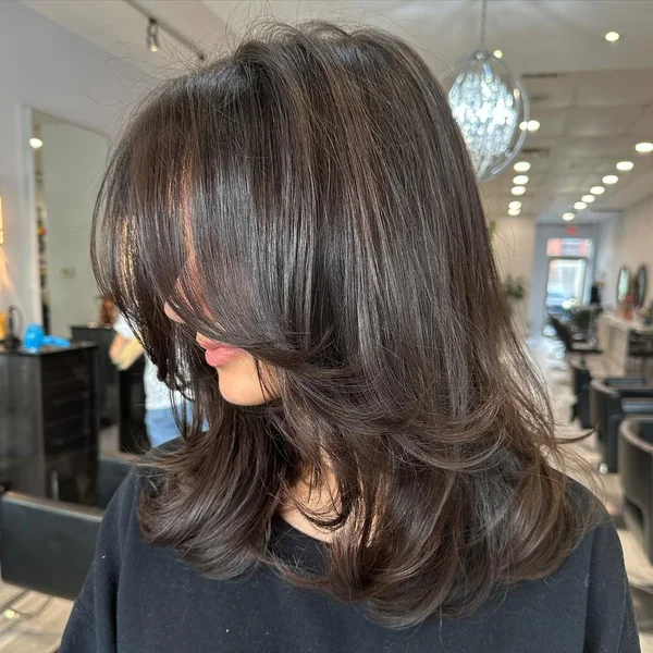 Deep Brunette Medium Butterfly Cut with Volume