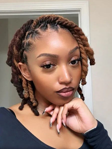 Dimensional Auburn and Chocolate Twisted Loc Bob