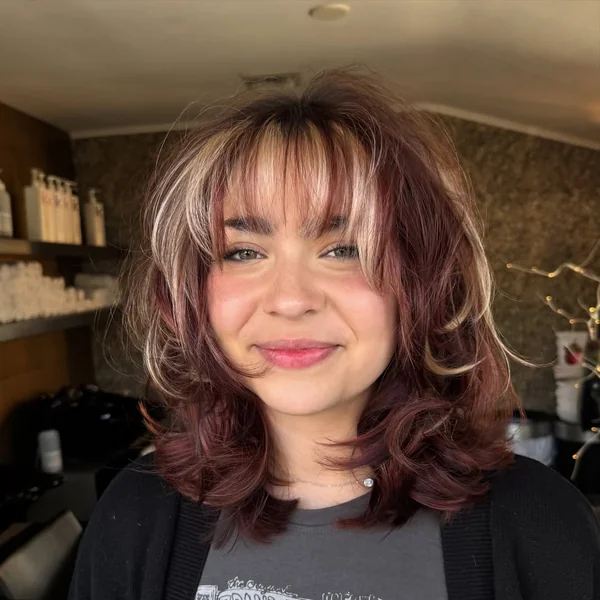Dimensional Auburn Shag with Honey Blonde Accents