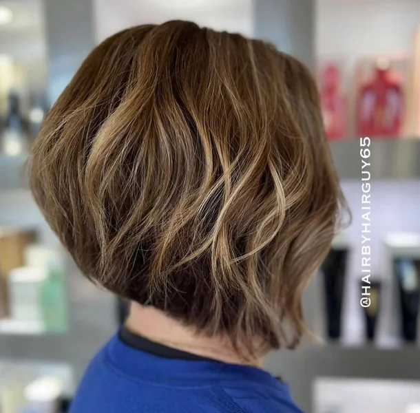 Dimensional Caramel Inverted Bob with Textured Waves