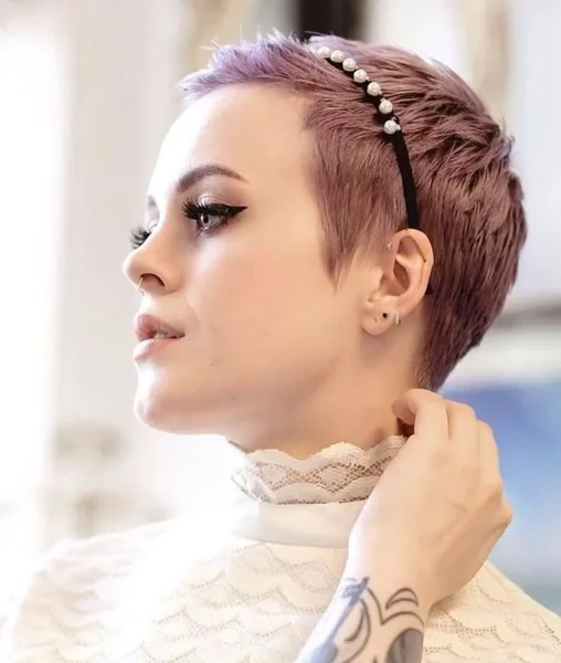 Dusty Rose Tapered Pixie with Textured Crown