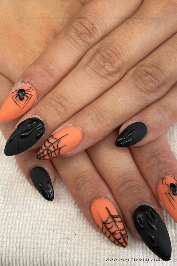 Dare to be Bold with Matte Black and Orange Halloween Nails! 👻🔥