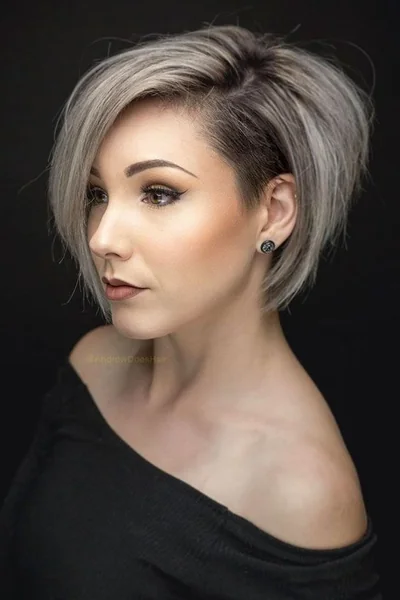 Edgy Silver Ash Bob with a Deep Side Undercut