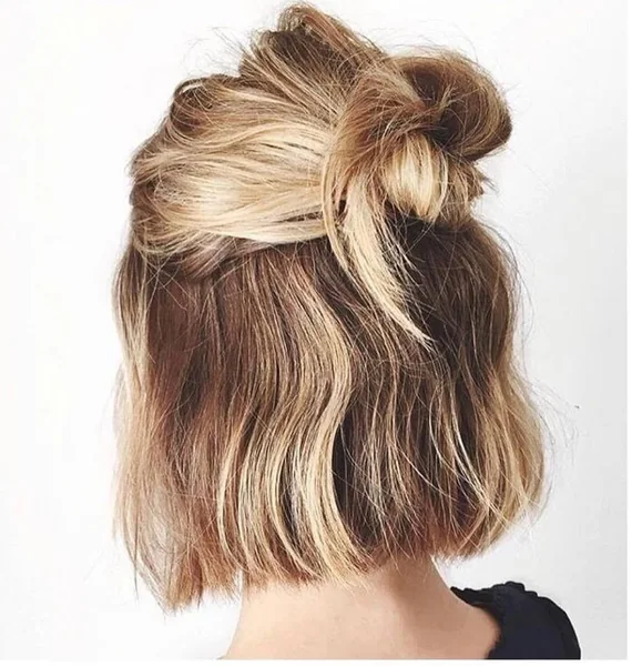 Effortless Half-Up Bun for Short Blonde Hair