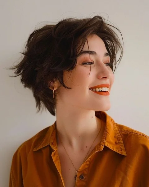 Effortless Brunette Messy Bob with Wispy Layers