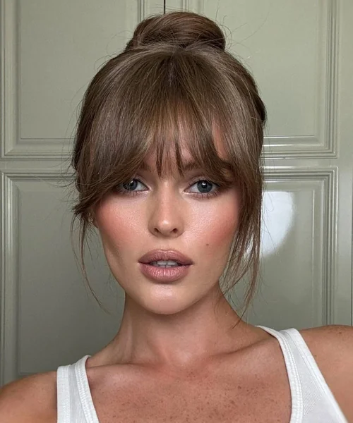 Effortless Top Knot with Soft Wispy Fringe