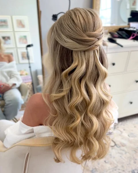 Elegant Half-Up Twisted Crown with Mermaid Waves