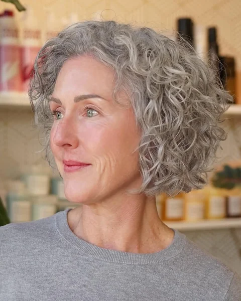 Elegant Silver Curls with Soft Sculpted Volume