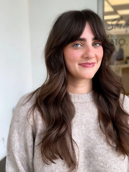 Espresso Brown Waves with Parted French Bangs