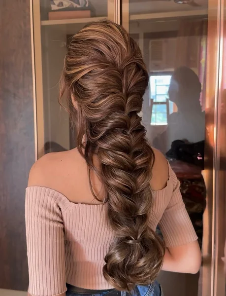 Extra Voluminous Brunette Fishtail Prom Braid