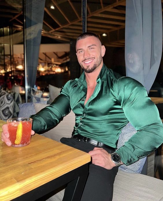 Green satin shirt men Green satin shirt men