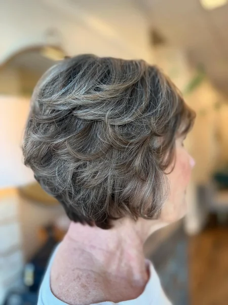 Feathered Salt-and-Pepper Stacked Bob with Soft Volume