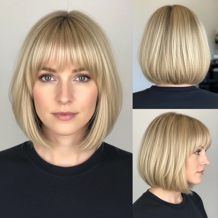 french bob haircut with bangs blonde