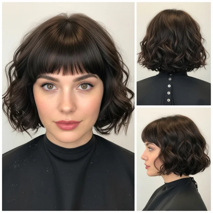 french bob haircut with bangs curly
