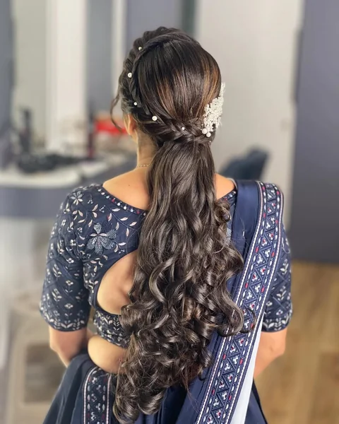 Glamorous Long Ponytail with Jeweled Twist and Curls