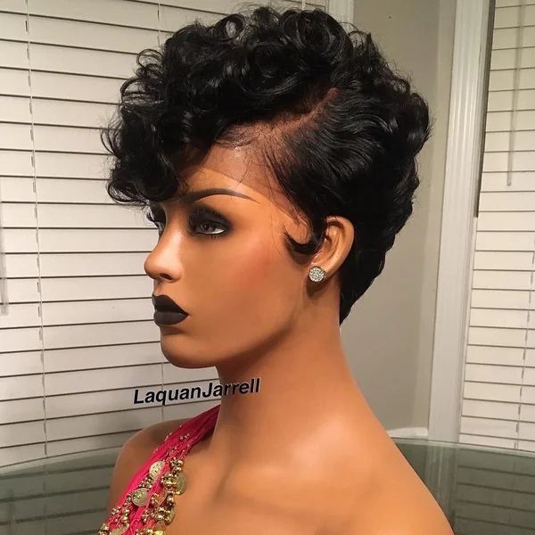 Glamorous Raven Pixie with Glossy Vintage Waves
