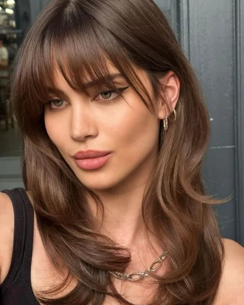 Glossy Caramel Layers with Wispy See-Through Bangs