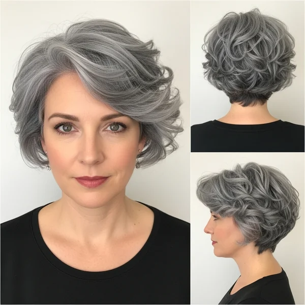 Grey Curly Pixie Haircut