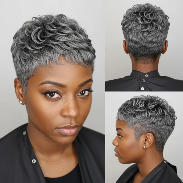 Grey Pixie Haircut for Black Women
