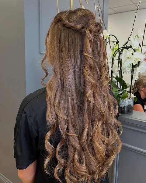 Half-Up Spiral Curls with Romantic Crown Twist