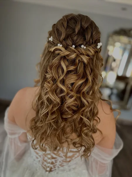 Half-Up Braided Crown with Romantic Cascading Curls