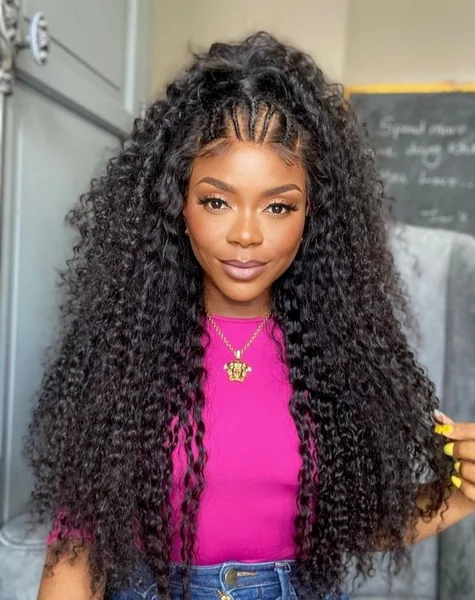 Half-Up Long Curls with Cornrow Accent Detail