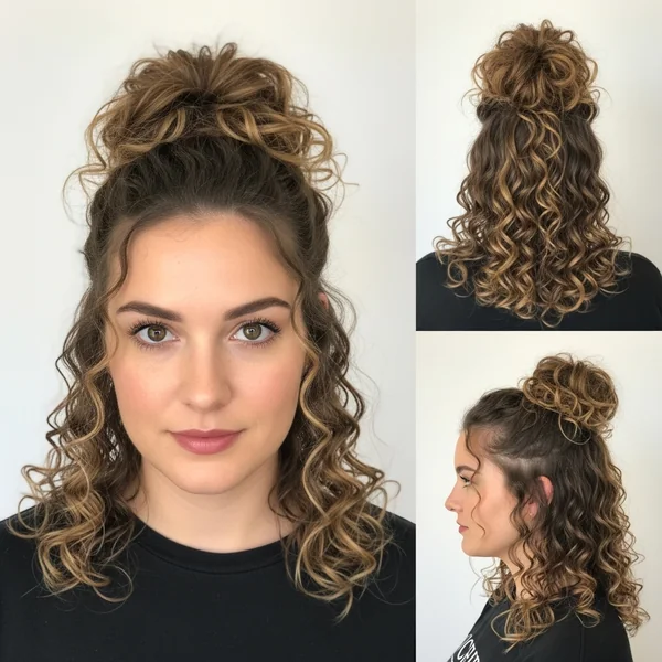 Half Up Half Down Bun Curly Hair