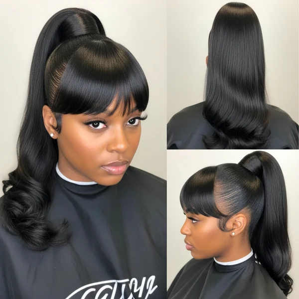 High Ponytail Hairstyles With Bangs for Black Women