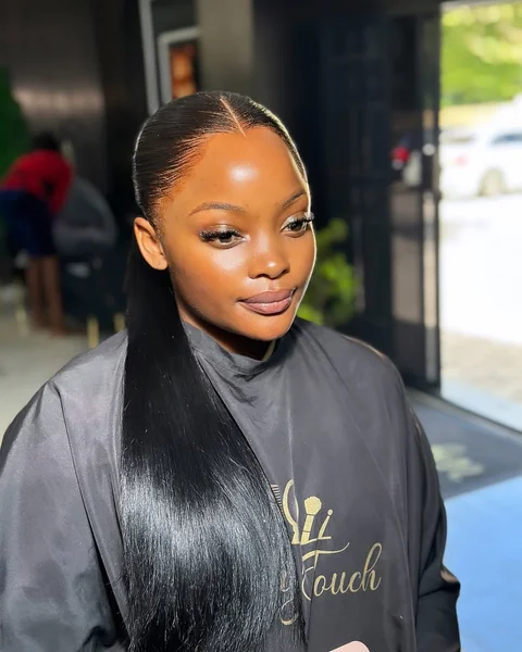 High-Shine Sleek Black Ponytail with Center Part