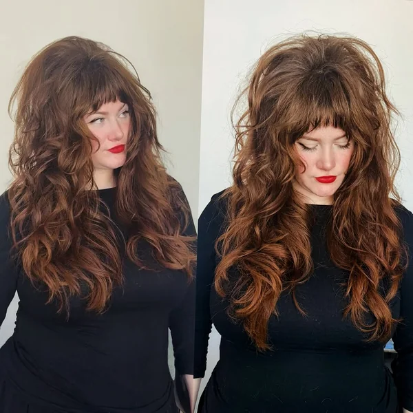 High-Volume Retro Shag with Deep Cinnamon Curls