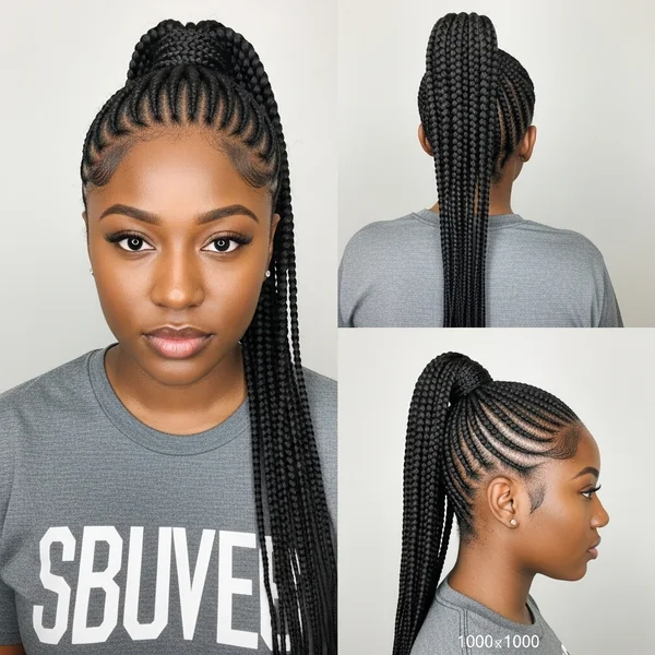 High Cornrow Ponytail