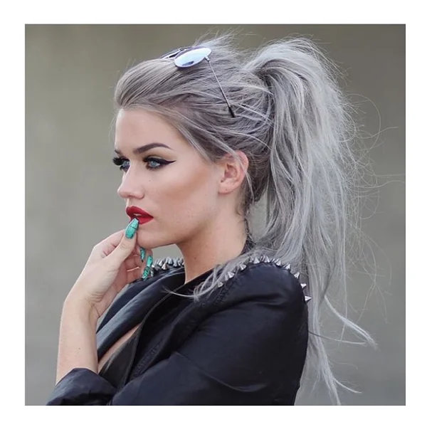 High Textured Ash Blonde Messy Ponytail