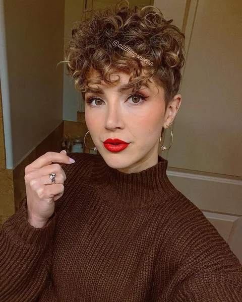 Highlighted Brunette Pixie with Frosted Curl Tips