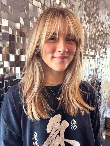 Honey-Blonde Shag with Airy See-Through Bangs