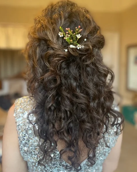 Honey-Highlighted Half-Up Braids with Soft Cascading Ringlets