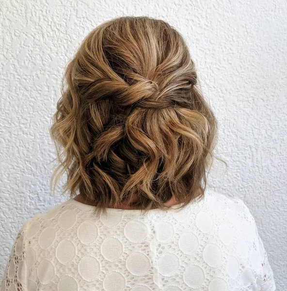 Honey Blonde Half-Up Twist with Tousled Waves
