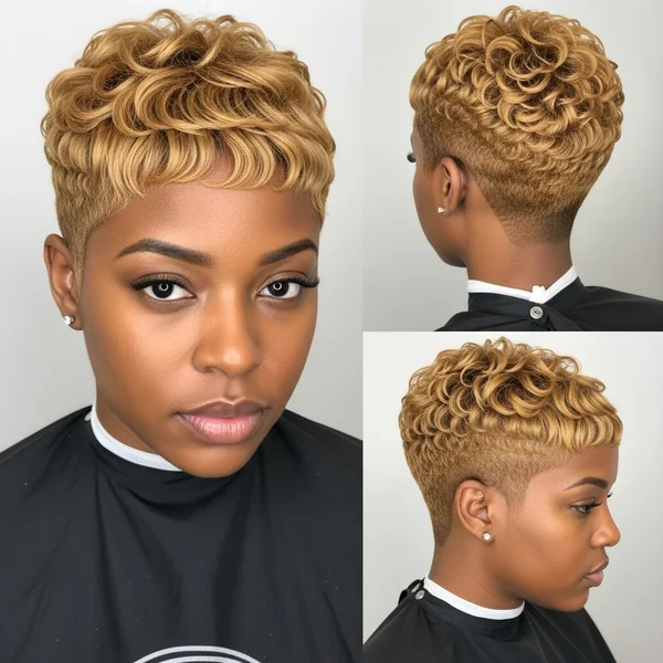 Honey Blonde Pixie Haircut for Black Women