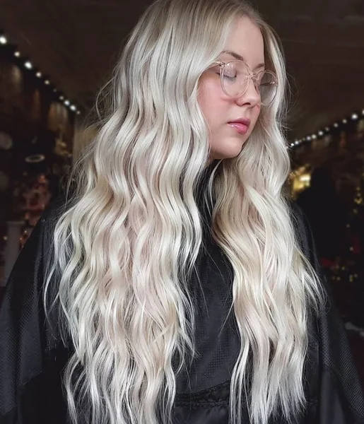 Icy Platinum Butterfly Cut with Long Wavy Layers