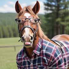 Horse Wearing Glasses and Plaid Shirt with a Big Smile | Stable Diffusion en línea
