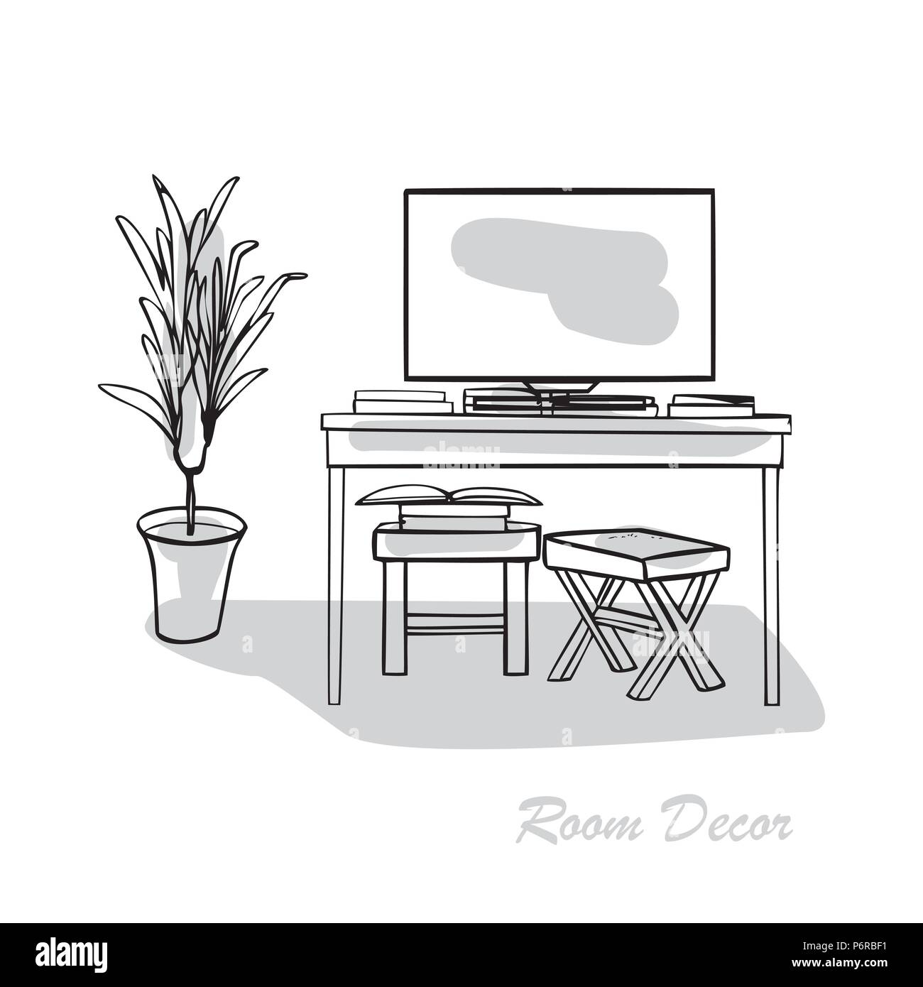 Interior design illustration sketch flat. Modern elements living ...