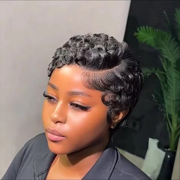 Intricate Raven Pin Curls with Sleek Sculpted Edges