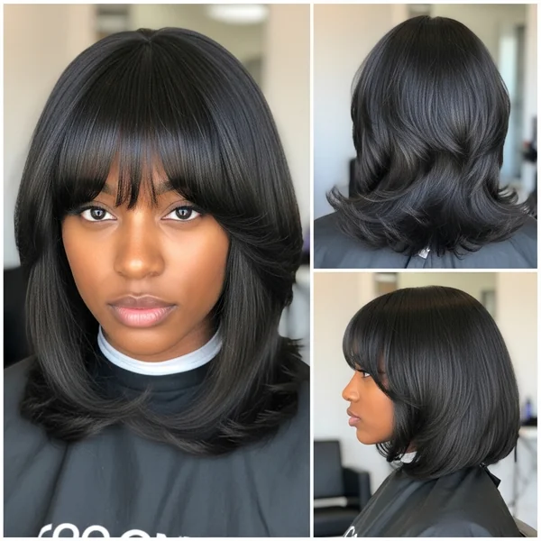Layered Bob With Bangs Hairstyles For Black Women